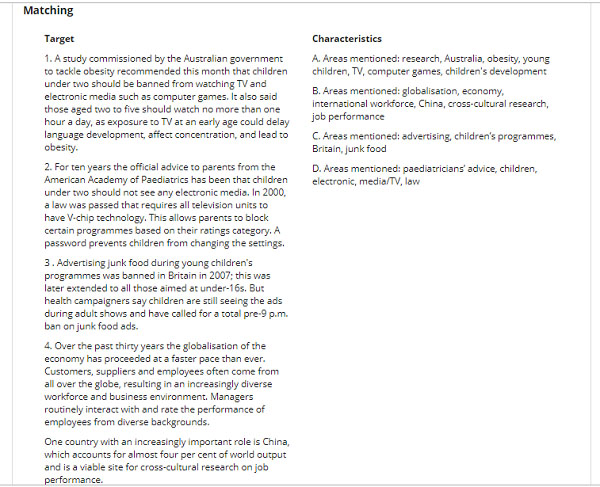 IELTS Reading - Dạng c&acirc;u hỏi Matching features