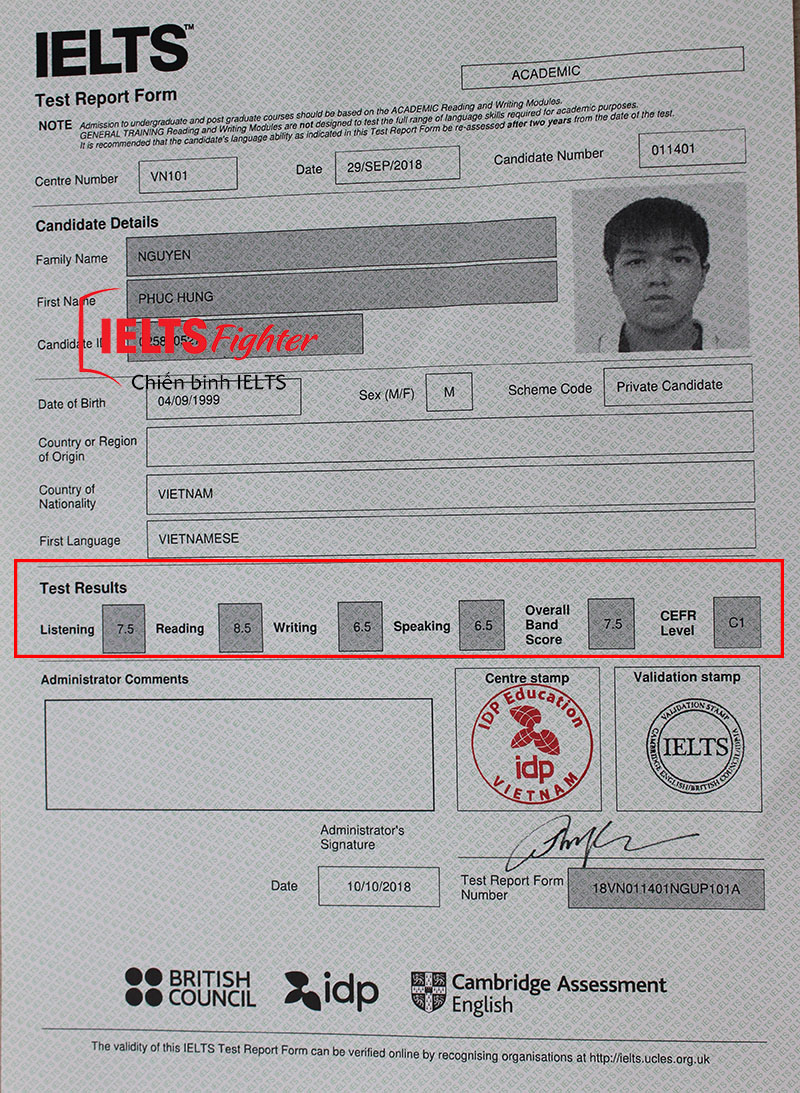 Bảng điểm của Phúc Hưng