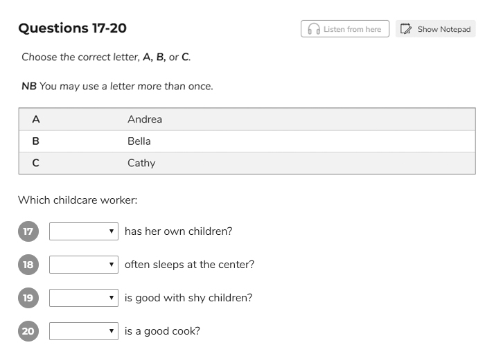 Matching listening ielts test
