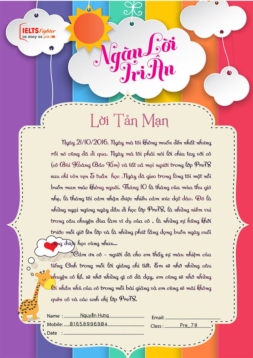 MS18 - Bài dự thi bạn Nguyễn Hưng  - Học viên lớp Pre 78   