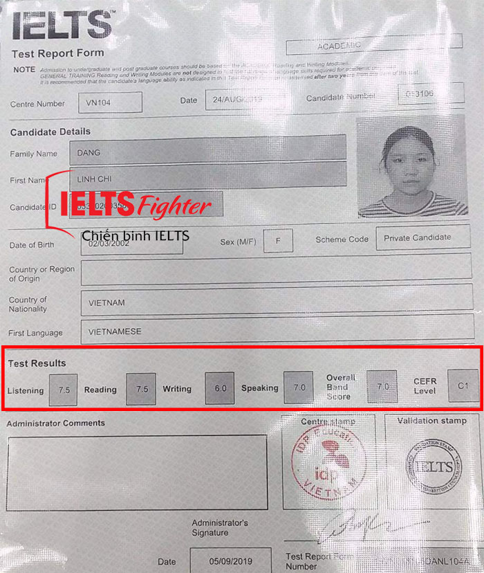 bảng điểm Linh chi