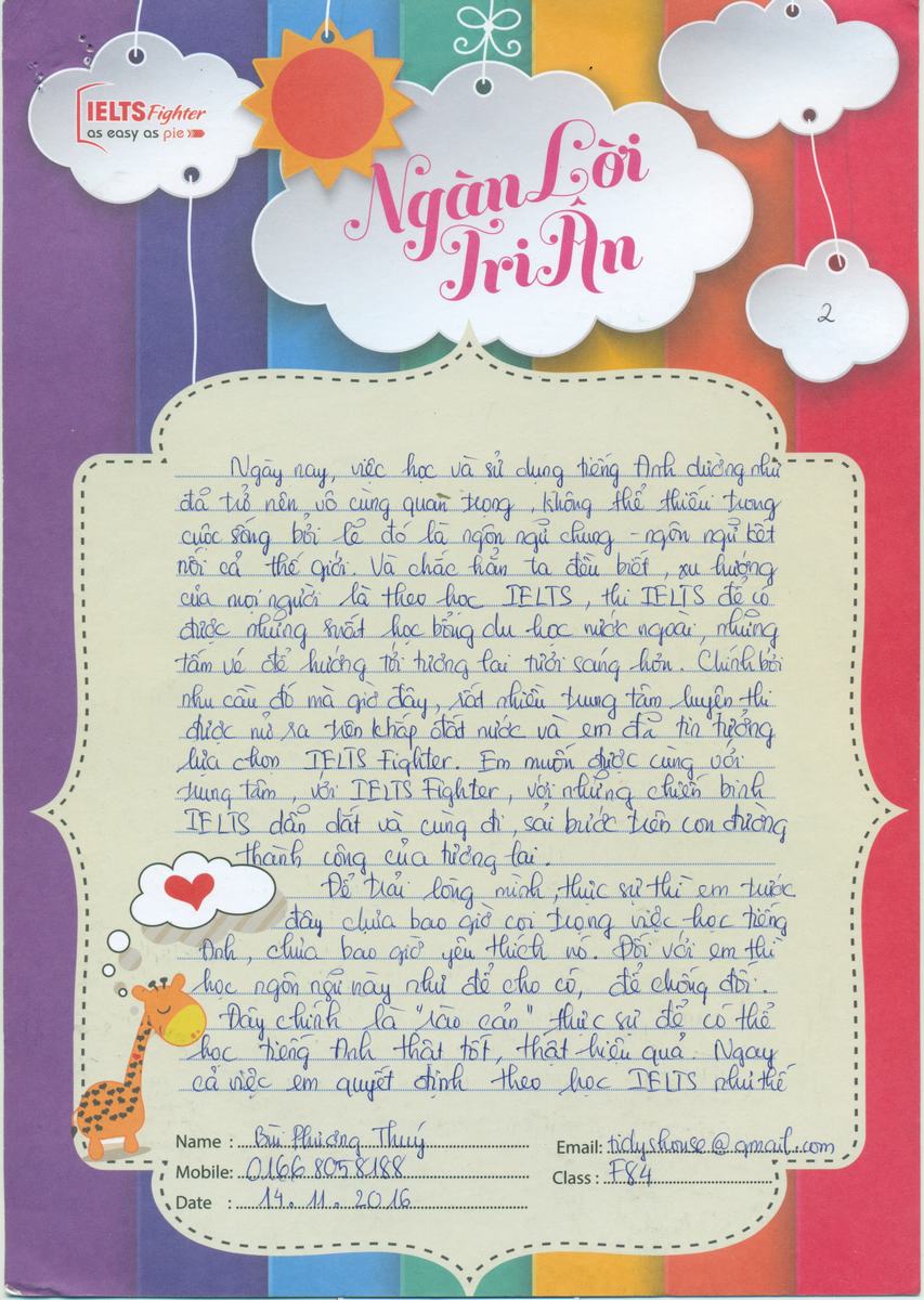 MS60 - Bài dự thi của bạn Bùi Phương Thúy - Học viên lớp F84