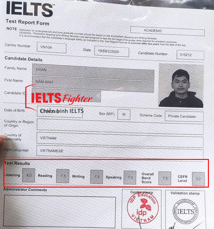 Đoàn Nam Anh 7.5 IELTS