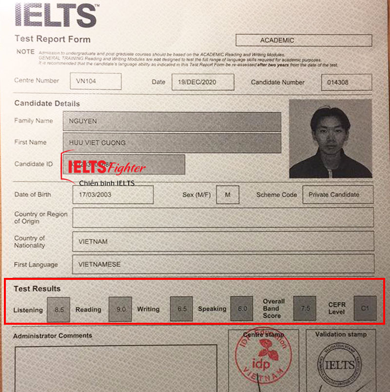 Học viên Việt Cương 7.5 IELTS