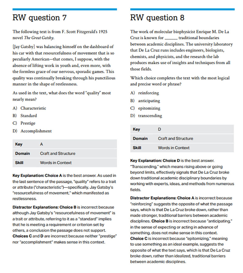 Mẫu c&acirc;u hỏi Sat Writing and Reading