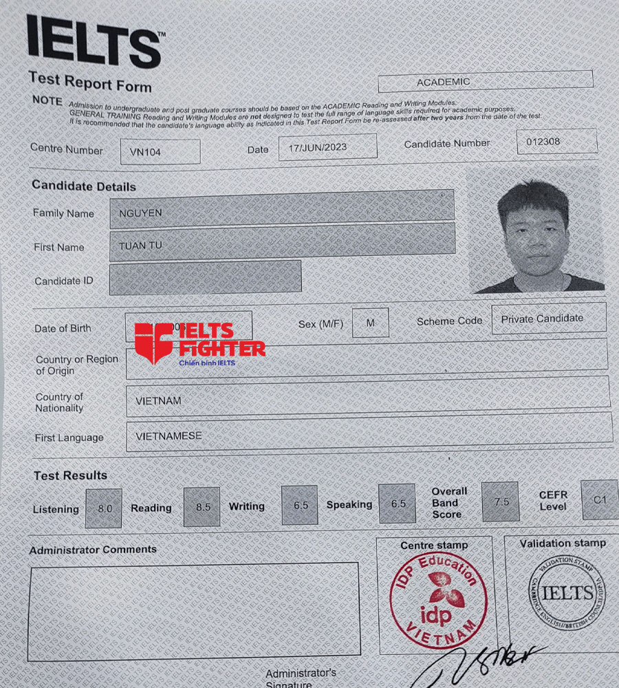 Tuấn t&uacute; 7.5 IELTS