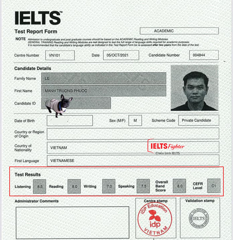 học vi&ecirc;n trường phước 8.0 IELTS 