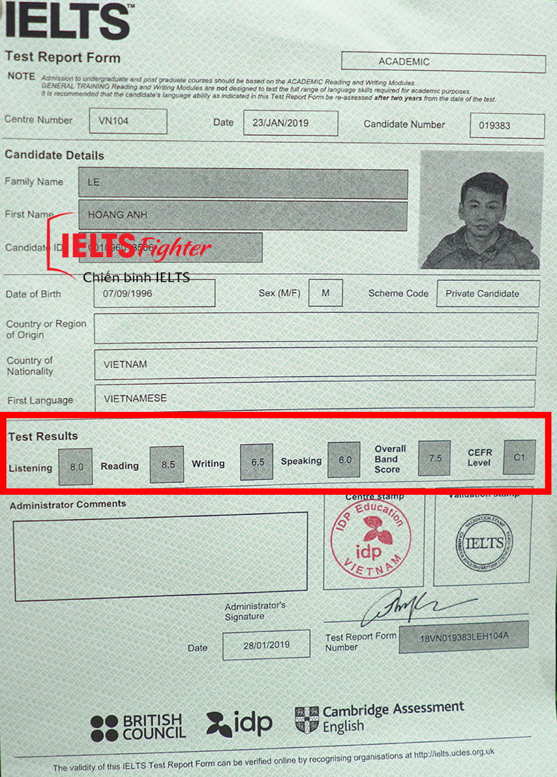 Bảng điểm hoàng anh