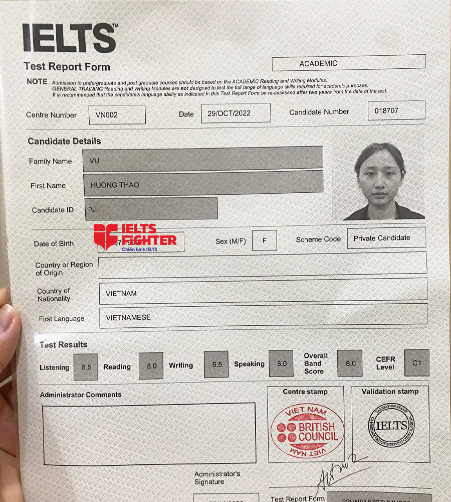 hương thảo 8.0 ielts