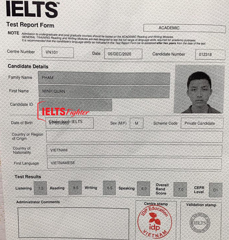 Minh quân 7.0 ielts 2