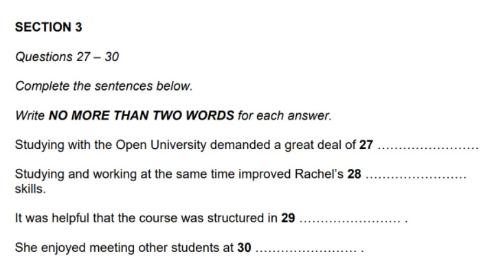 Dạng c&acirc;u hỏi Sentence Completion 