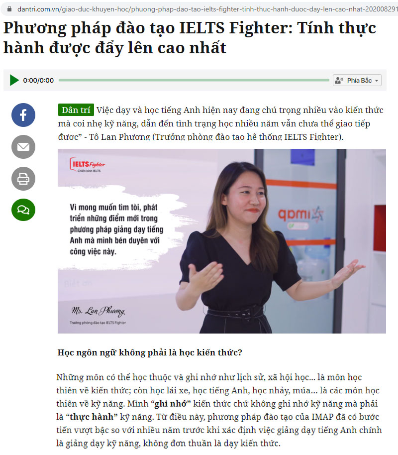 Báo Dân trí - phương pháp đào tạo IELTS Fighter 1