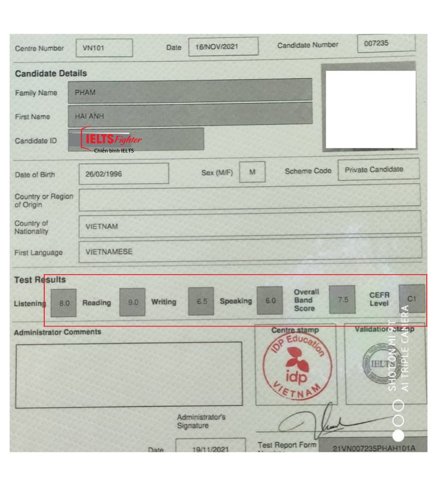 HẢI ANH ĐẠT 7.5 IELTS DỄ D&Agrave;NG