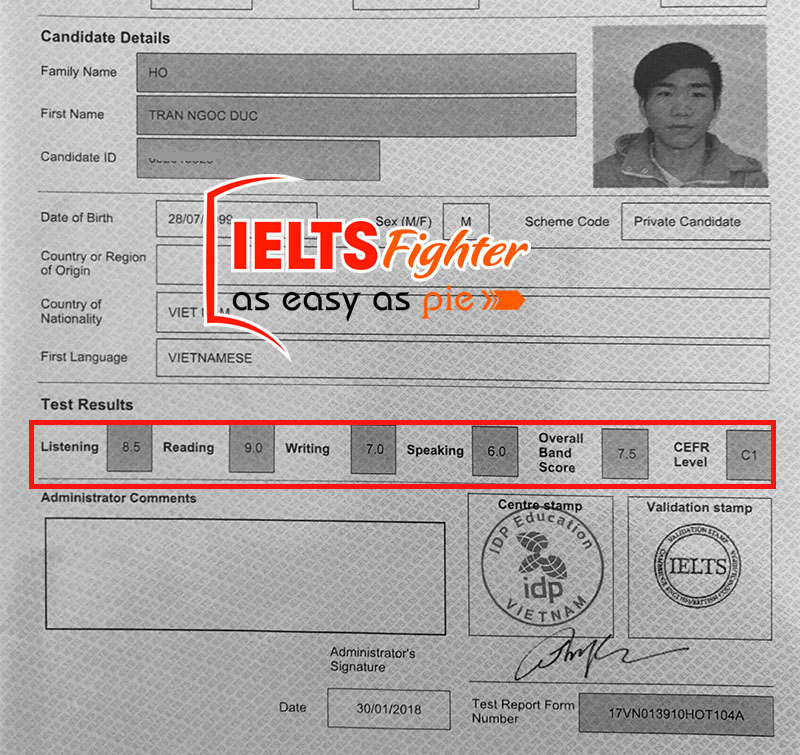 Bảng điểm học viên Đức