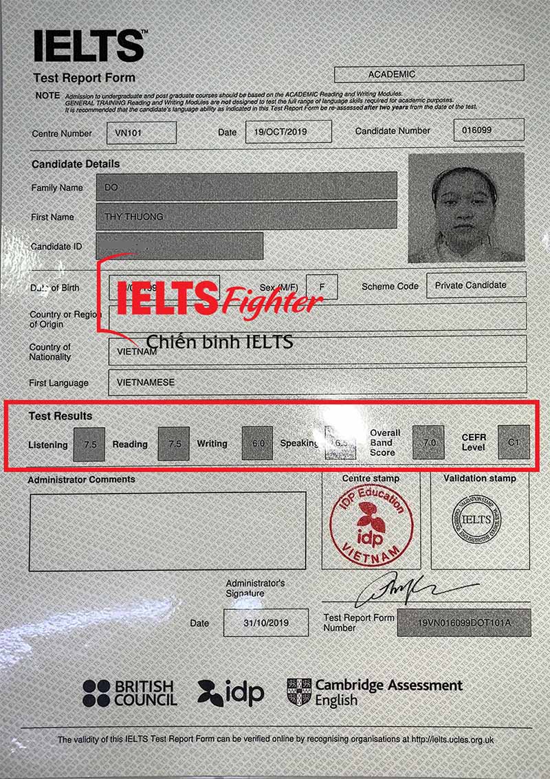 Bảng điểm của Thy Thương