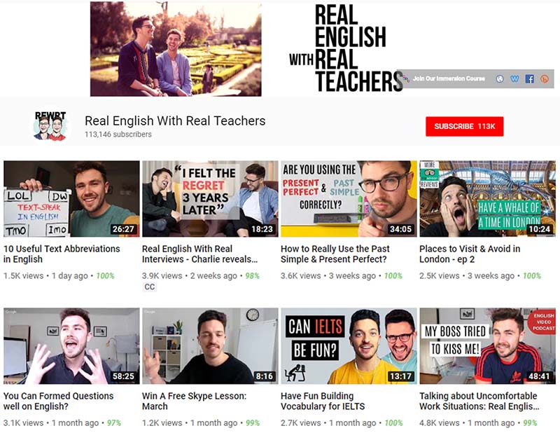 9 k&ecirc;nh youtube học IELTS hay - Real English With Real Teachers