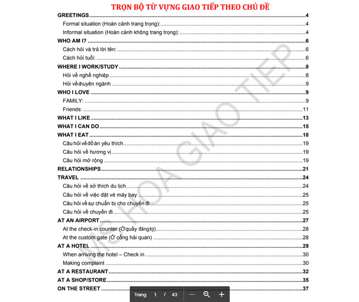 từ vựng tiếng Anh theo chủ đề