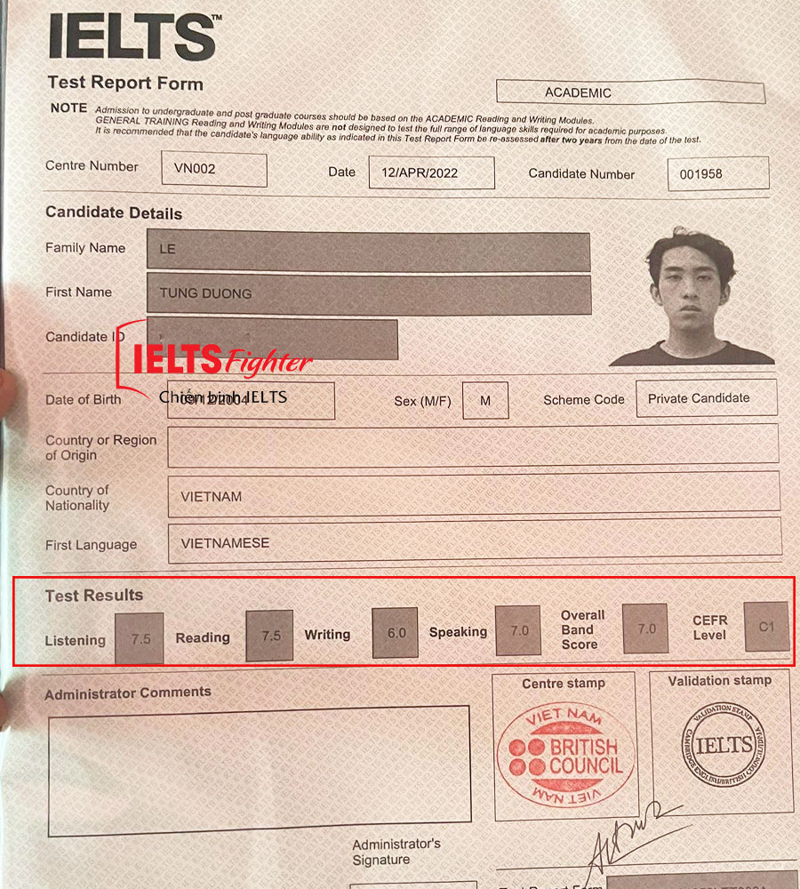 T&ugrave;ng dương 7.0 IELTS