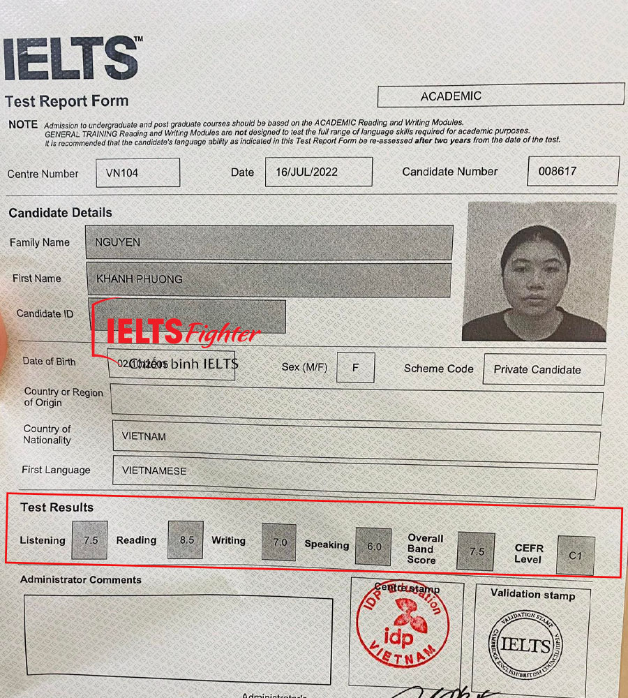 kh&aacute;nh phương 7.5 ielts
