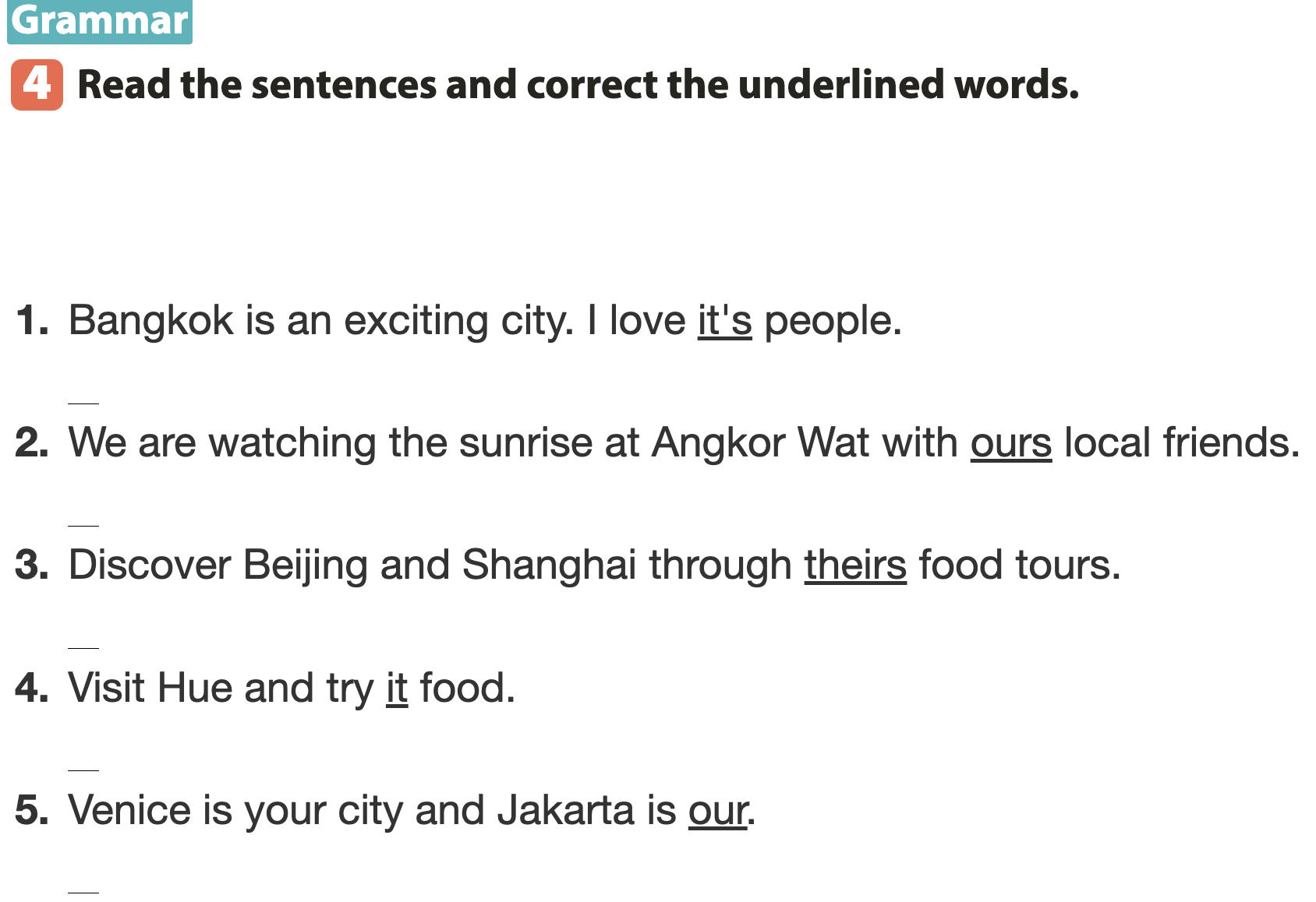 Chữa s&aacute;ch gi&aacute;o khoa tiếng Anh lớp 6 - Unit 9 - Looking Back b&agrave;i 4 grammar