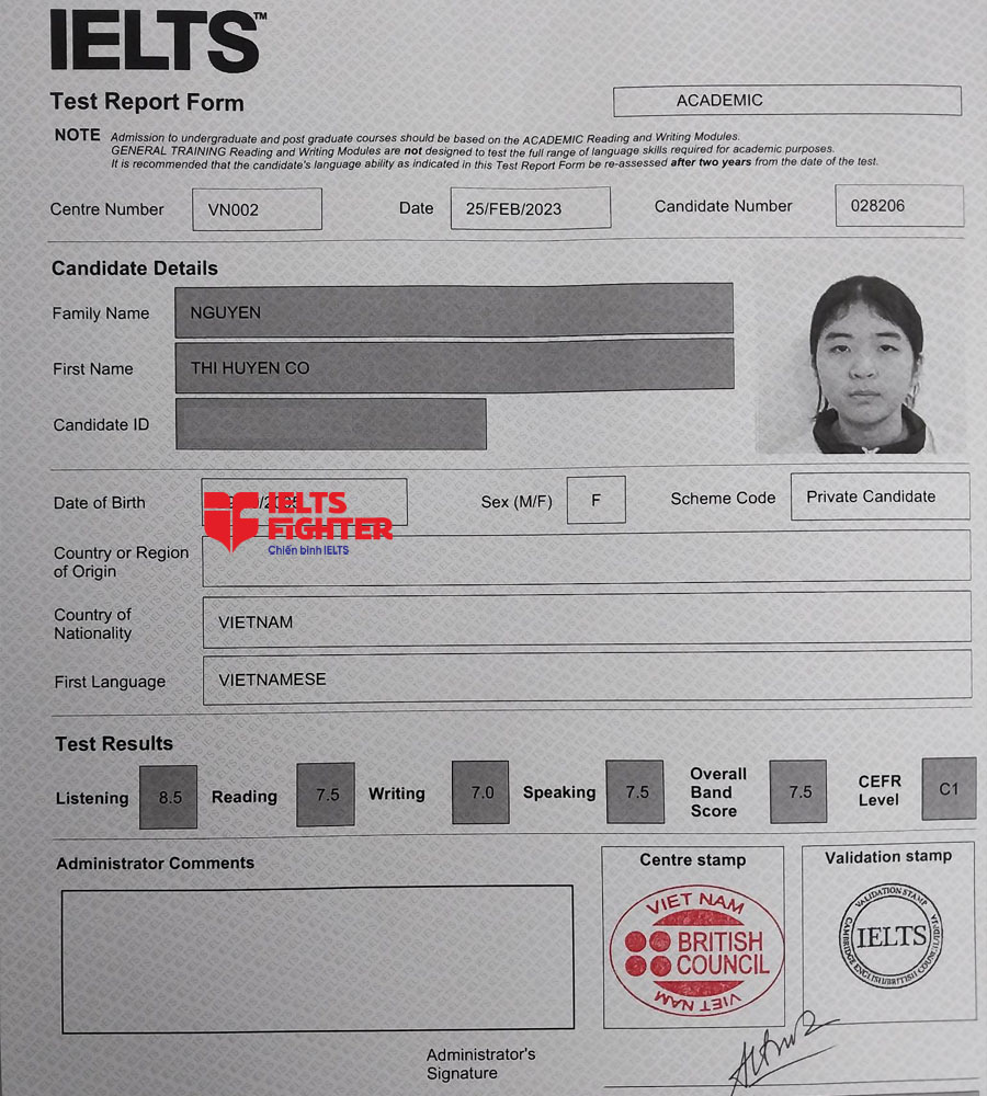 Học vi&ecirc;n Huyền cơ 7.5 IELTS