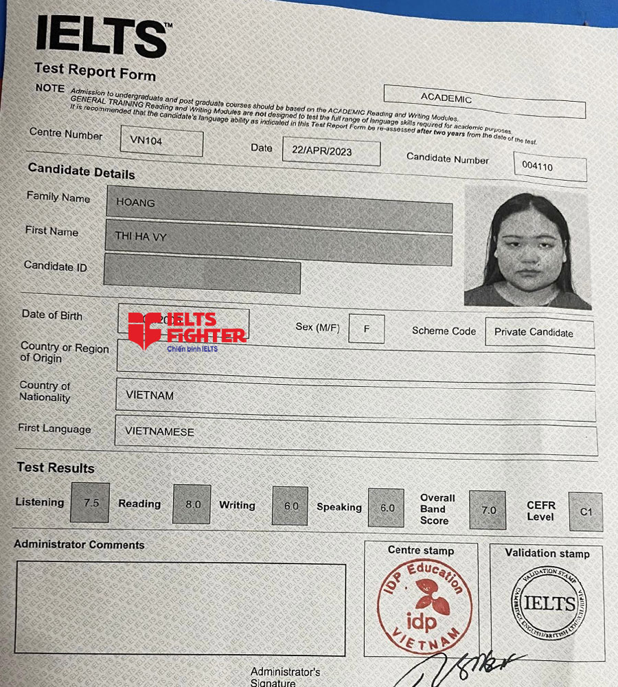 Học vi&ecirc;n H&agrave; Vy 7.5 IELTS
