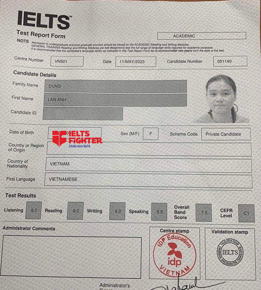 Học vi&ecirc;n Lan Anh 7.5 IELTS