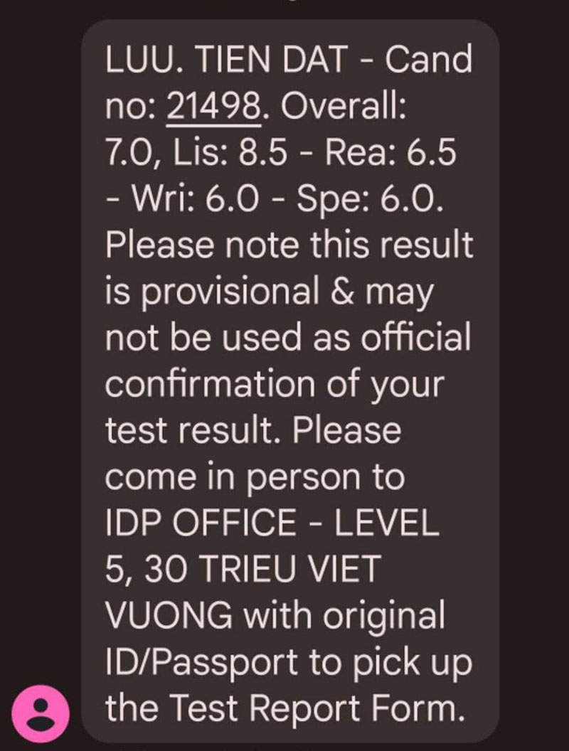 bảng điểm Tiến đạt 7.0 ielts