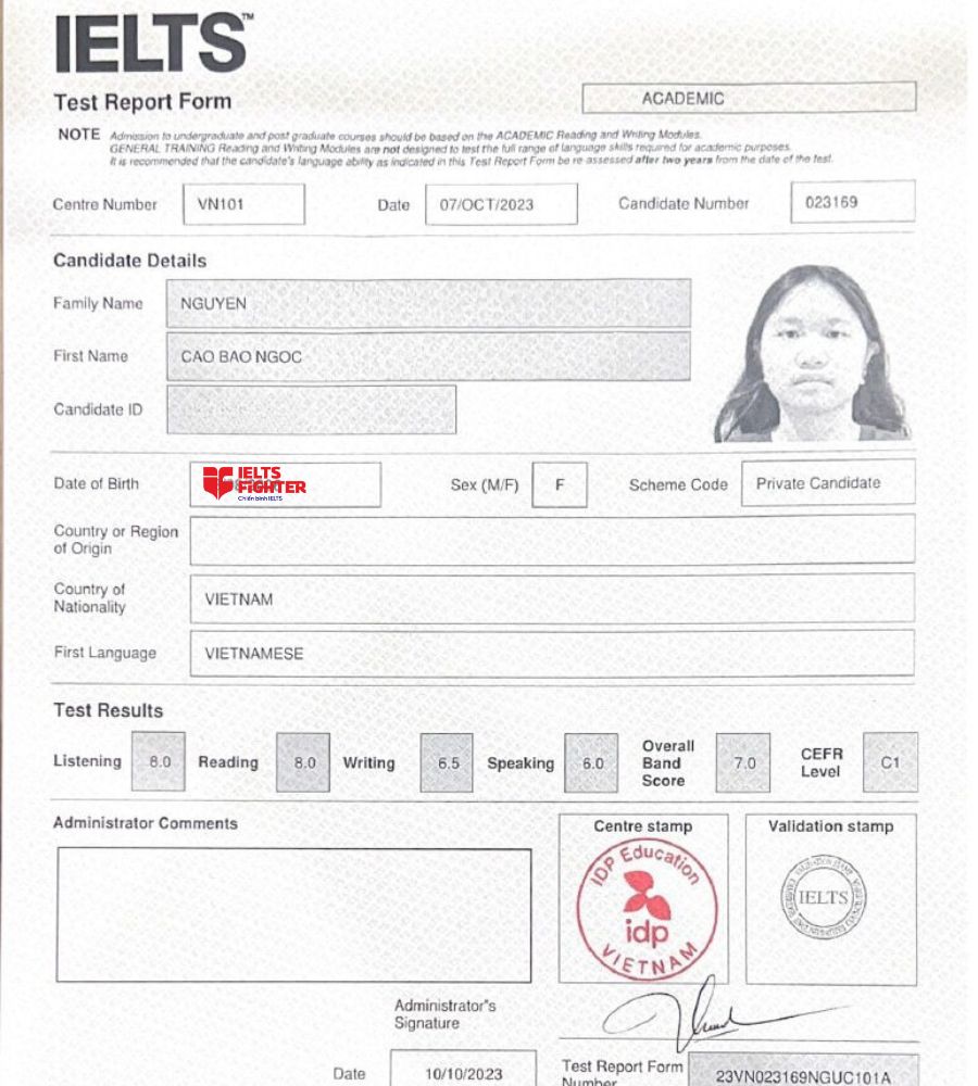 Học vi&ecirc;n điểm cao IELTS Fighter Nguyễn Ảnh Thủ