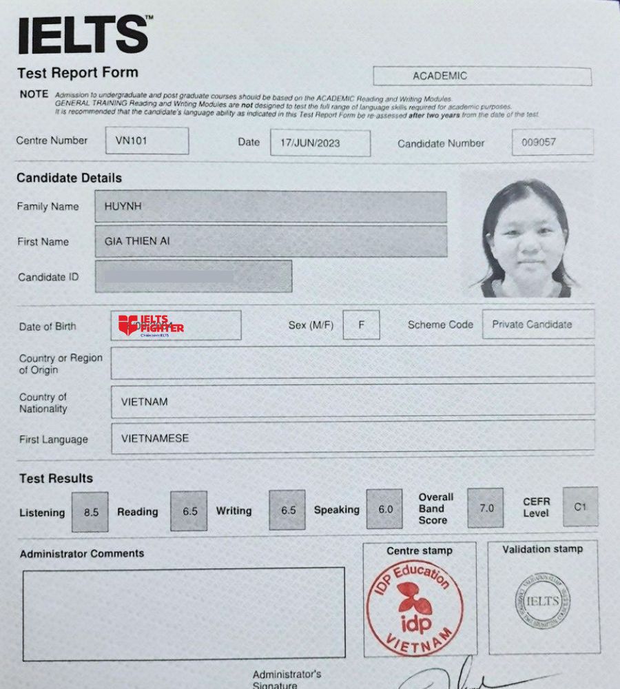 Học vi&ecirc;n điểm cao IELTS Fighter Nguyễn Ảnh Thủ