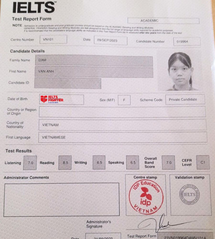 Học vi&ecirc;n điểm cao IELTS Fighter Nguyễn Ảnh Thủ