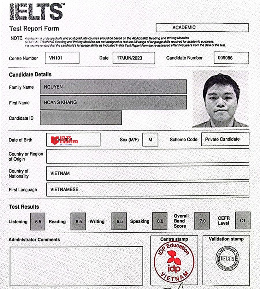 Chứng chỉ 7.0 IELTS đầy tự h&agrave;o của học vi&ecirc;n IF Ba th&aacute;ng Hai