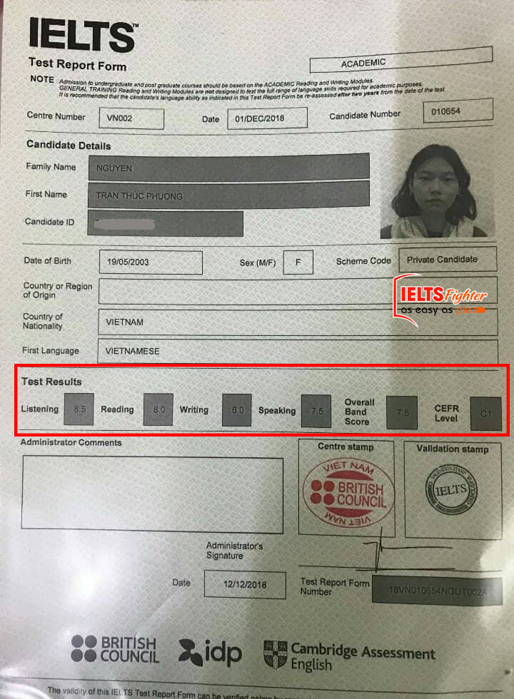 Bảng điểm của Thục Phương