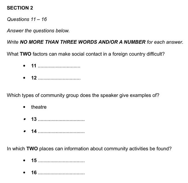 ielts listening short answer