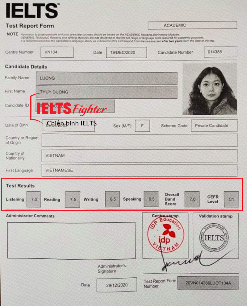 Học viên điểm cao IELTS  Fighter 3