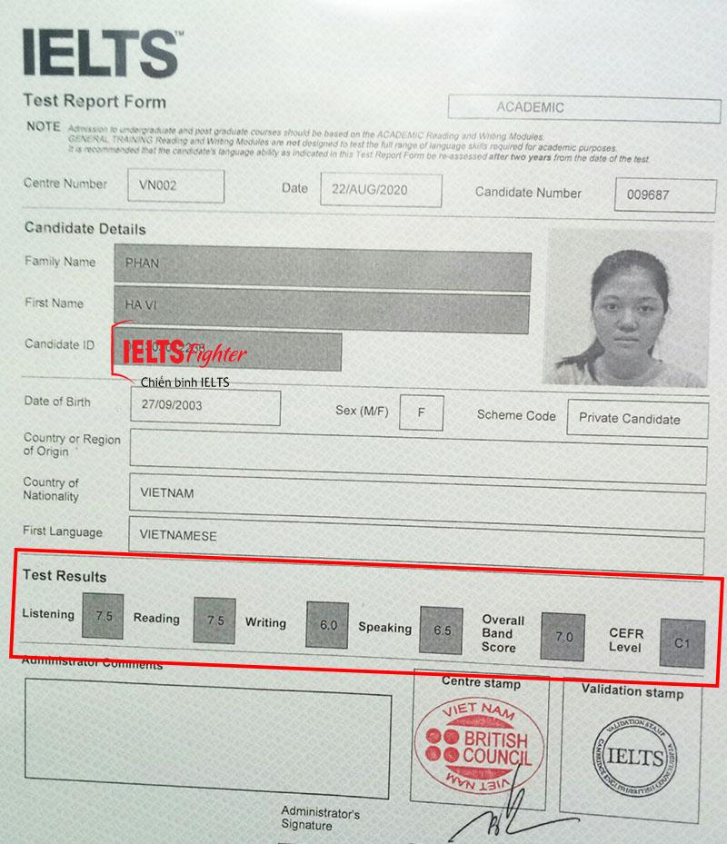 Bảng điểm của Hà Vi - THPT Phan Huy Chú