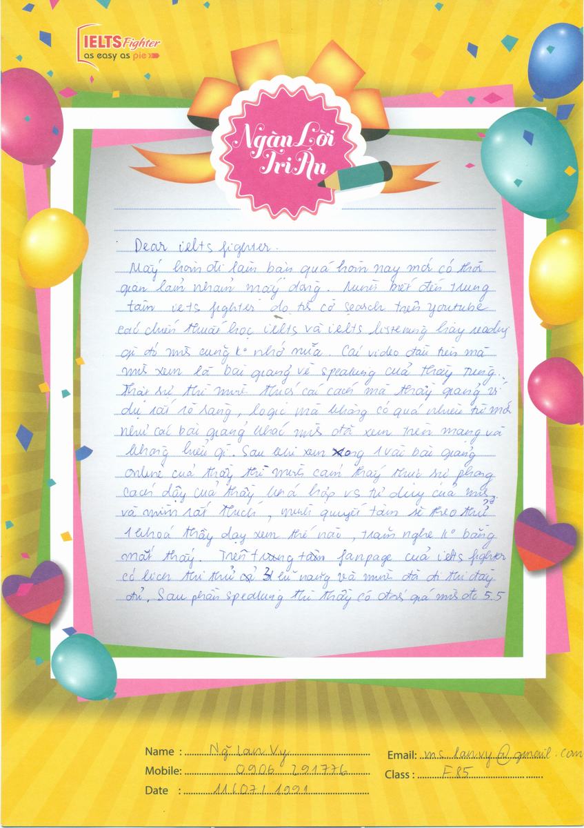 MS53 - Bài dự thi của bạn Nguyễn Lan Vy - Học viên lớp F85