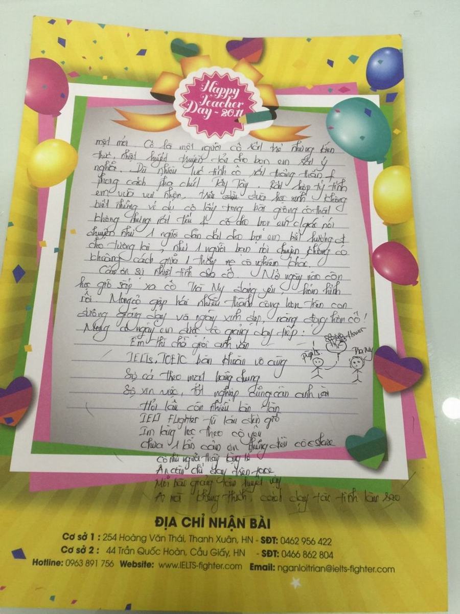 Trước khi đến với IELTS fighter em là một ngườ rất sợ nói tiếng Anh Văn, sợ đến nỗi ai nhắc đến thấy tự ti khi tiếp xúc nói chuyện người bản ngữ. Nhưng em cảm thấy rất vui và hào hùng khi được trong môn trường rất hoà đồng và sôi nổi trong các giờ học.