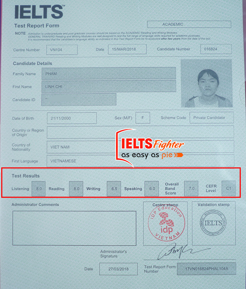 bảng điểm phạm linh chi