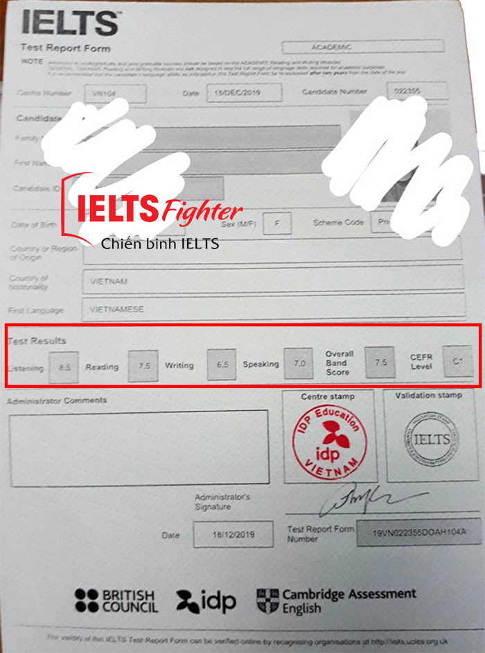 Bảng điểm H&agrave; Anh