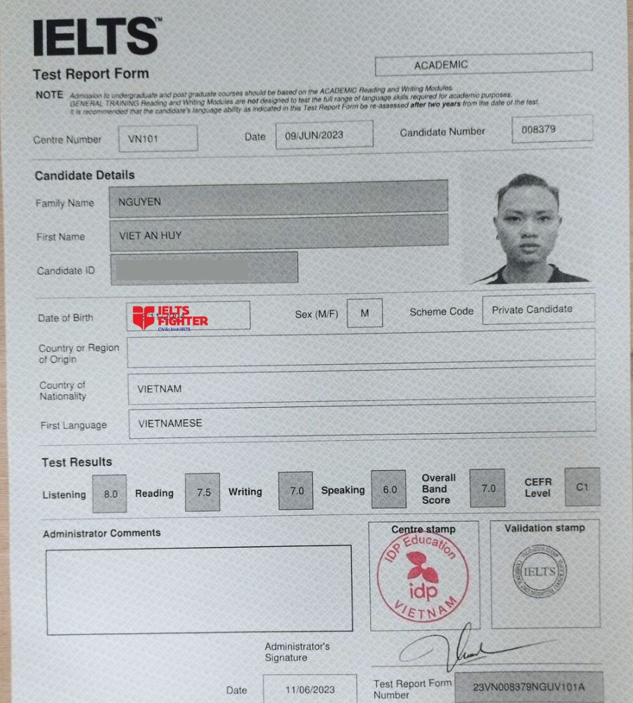 An Huy v&agrave; th&agrave;nh t&iacute;ch 7.0 Overall