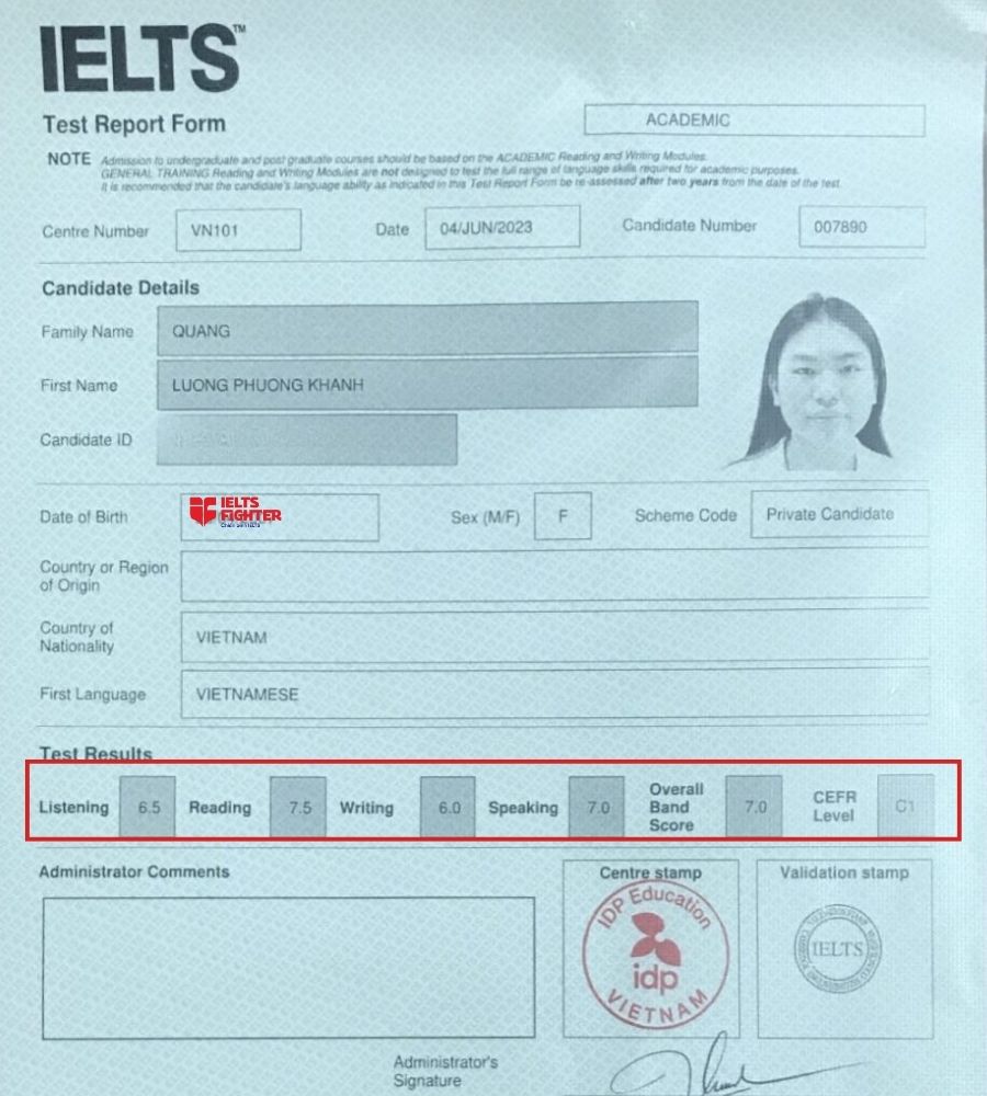 học vi&ecirc;n IF Tạ Quang Bửu th&agrave;nh c&ocirc;ng đạt 7.0 IELTS