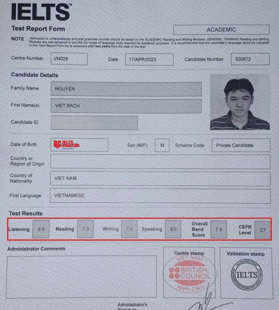 Việt B&aacute;ch "c&aacute;n đ&iacute;ch" 7.5 IELTS sau lần thi đầu ti&ecirc;n