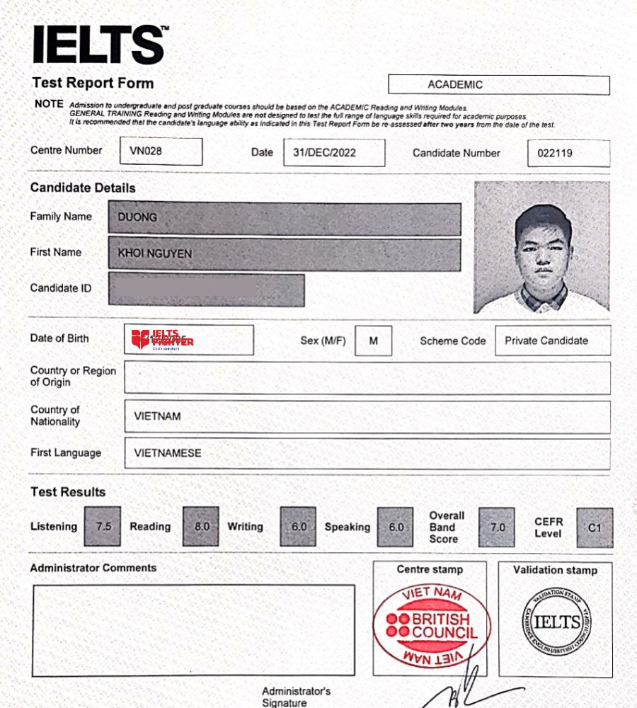 Hạnh Minh v&agrave; th&agrave;nh t&iacute;ch 8.0 Overall