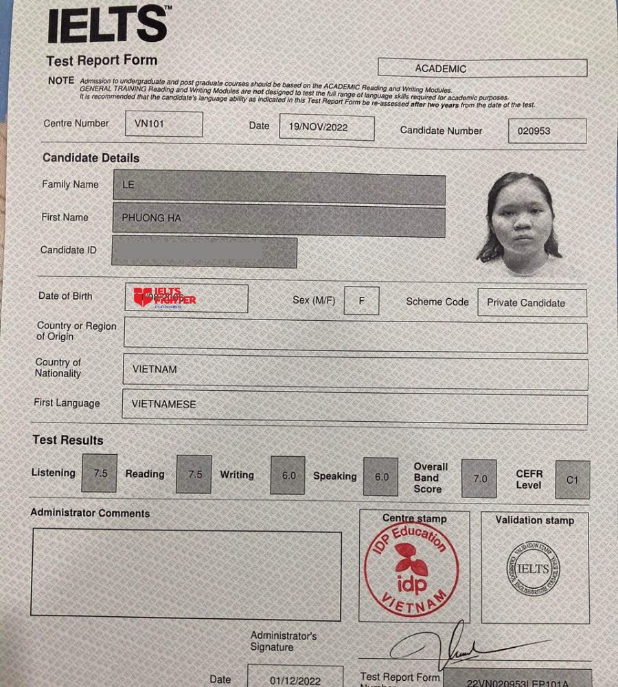 Phương H&agrave; v&agrave; th&agrave;nh t&iacute;ch 7.0 Overall