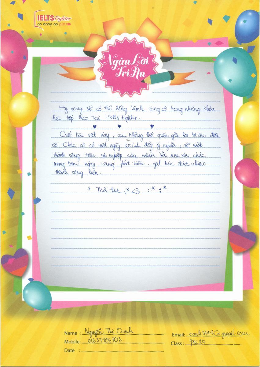 MS39 - Bài dự thi của bạn Nguyễn Thị Oanh - Học viên lớp Pre 85