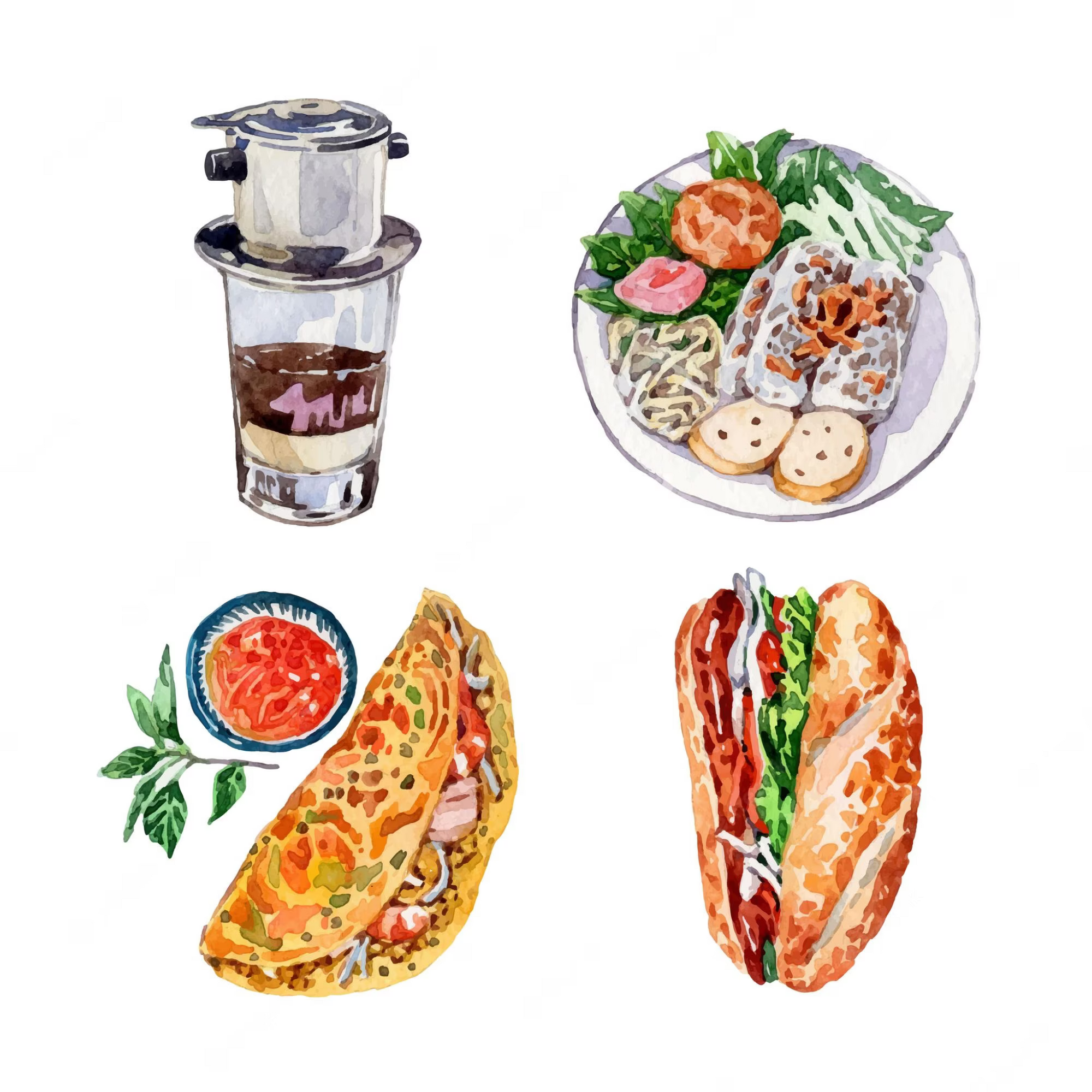 tranh vẽ một số m&oacute;n ăn ti&ecirc;u biểu của Việt Nam