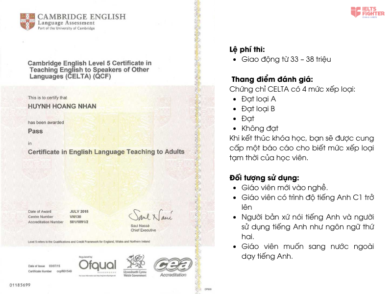 Th&ocirc;ng tin về chứng chỉ CELTA