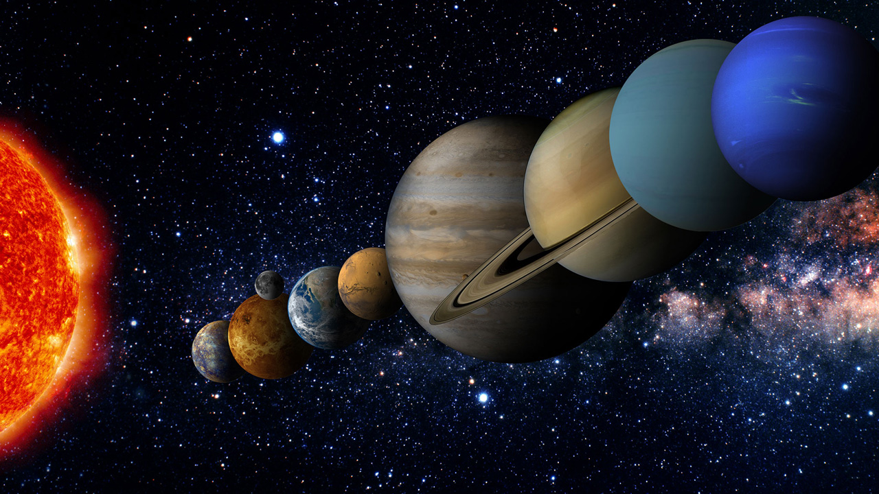 Mặt Trời v&agrave; c&aacute;c h&agrave;nh tinh trong Hệ Mặt Trời