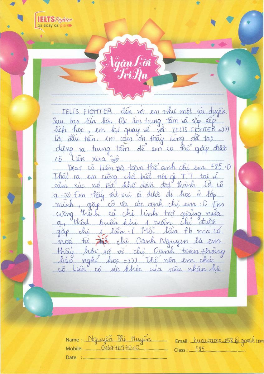 MS51 - Bài dự thi của bạn Nguyễn Thị Huyền - Học viên lớp F85